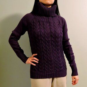 Banana Republic Wool Cashmere Purple Turtleneck Cable Knit Sweater, Size S